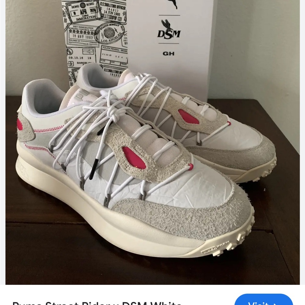 Puma White and Gray Athletic Sneakers with Red Accents